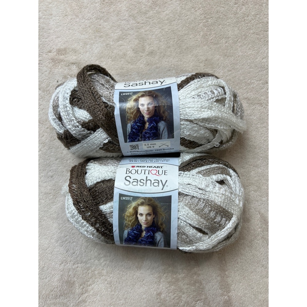 Red Heart Boutique Sashay Yarn Shuffle 1952 Tan White Metallic 2 Skeins 3.5oz